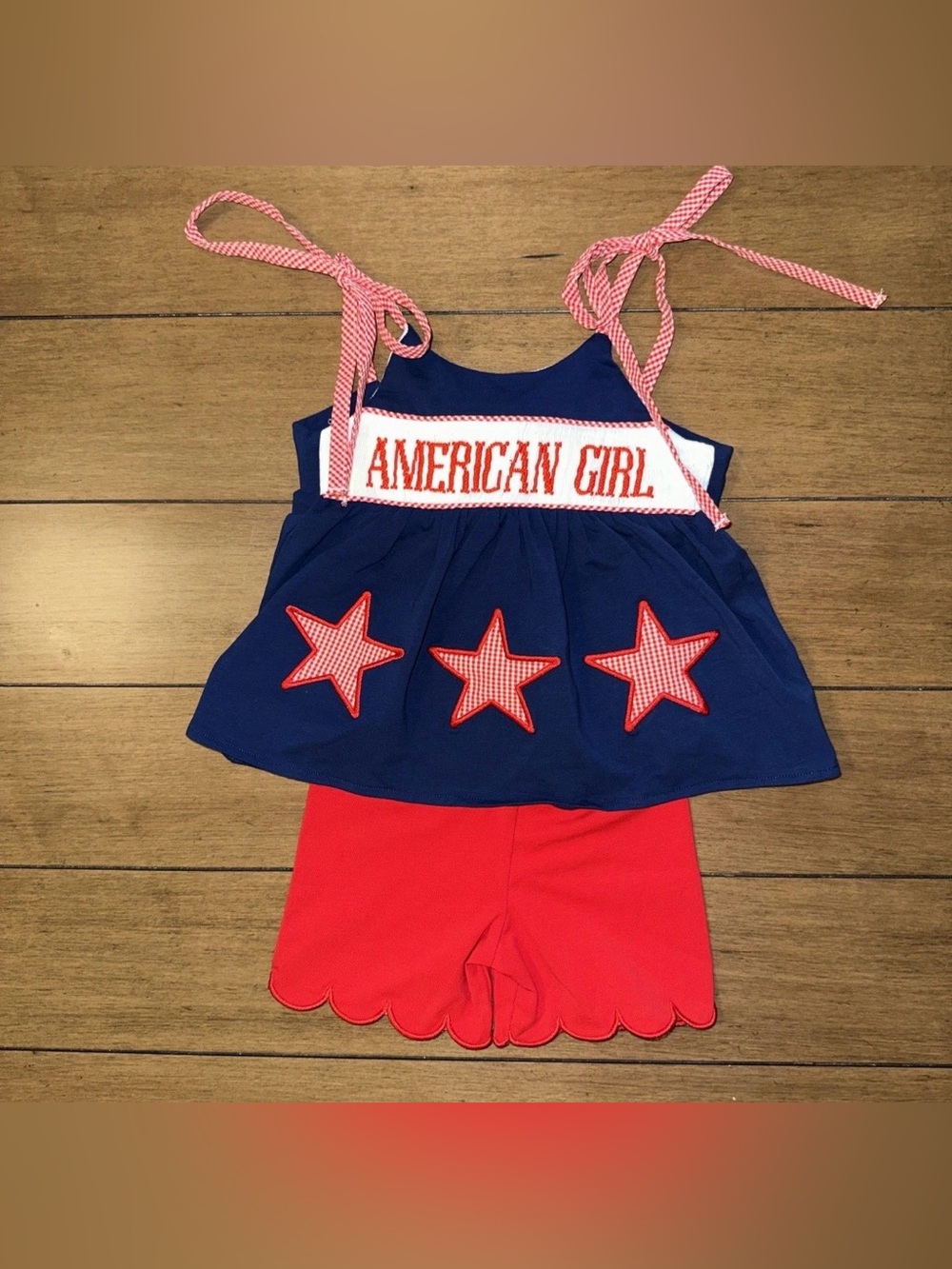 NWT Boutique 4th of July Embroidered American Girl Smocked Baby Girls 6M Outfit